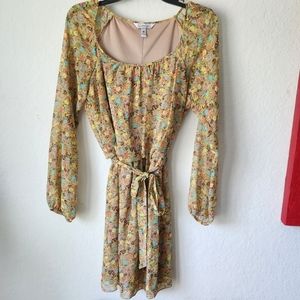 Speechless Floral Dress Sheer Sleeves and Tie Belt M